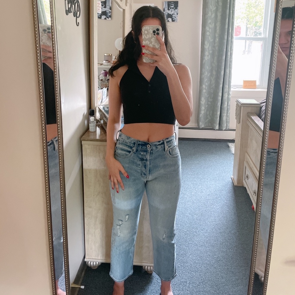 Gap high rise straight jeans (slightly distressed)